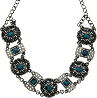 Behave - ketting oud-zilverkleur blauwe stenen - boho vintage stijl