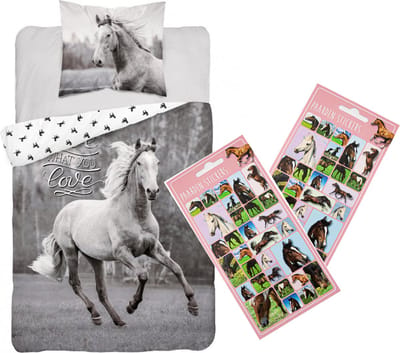 Dekbedovertrek - Love what you love - 100% katoen - 140x200 cm - zwart/wit - inclusief stickerset