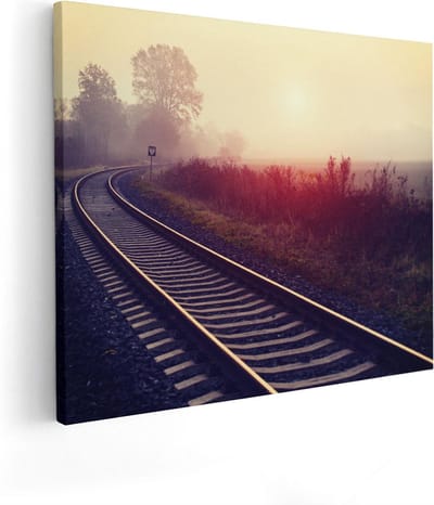 Artaza Canvas Schilderij Treinspoor - 50x40 cm - Wanddecoratie Herfst - Muurdecoratie Natuur - Kamer Accessoires Landschap
