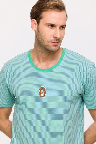 Woody Jongens-Heren Pyjama groen-blauwe streep - maat 128/8J