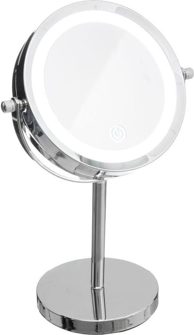 Make-up spiegel/scheerspiegel - met LED verlichting - op voet - D18 x H30 cm - Badkamer spiegels met licht