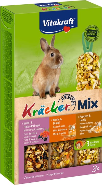 Vitakraft Konijn Kracker - Honing/popcorn/active 3 In 1 - 3 Stuks - Konijnensnack