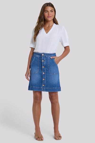 High Rise A-Line Utility Denim Skirt