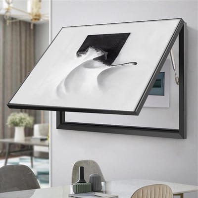 Zekeringkastafdekking - Meterkast Decoratie - Muur Verfraaien - Aluminium Frame - 50x40cm - Zwart Frame