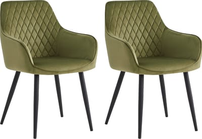 Colenis® - Beverly Eetkamerstoel - Set Van 2 - Olijfgroen - Velvet - Met armleuning