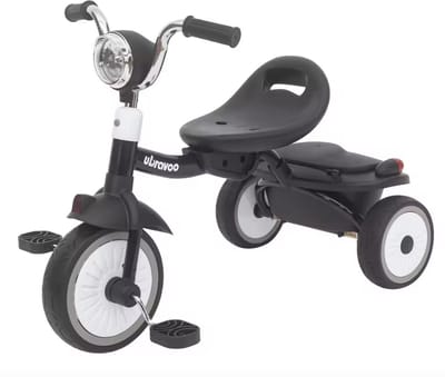 J&R Driewieler - Kinderfiets - Peuterfiets - PU wielen - Schokabsorptie - Opvouwbaar - Verstelbaar zadel - Met licht - Zwart