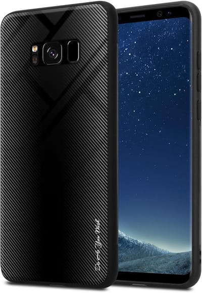 Cadorabo Hoesje geschikt voor Samsung Galaxy S8 in OPAAL ZWART - Beschermhoes gemaakt van TPU silicone Case Cover en achterkant van gehard glas