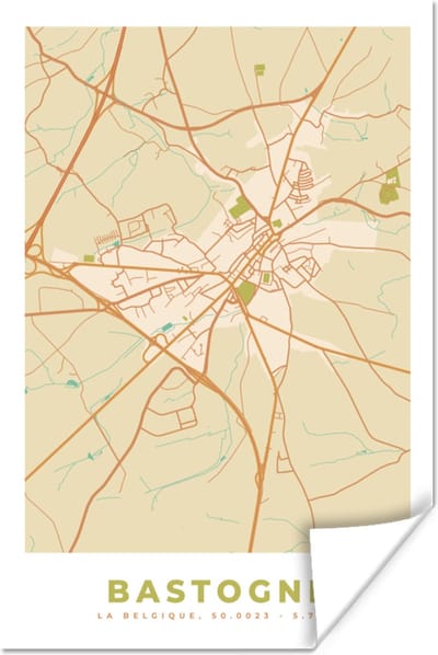 Poster Stadskaart - Kaart - Bastenaken - Vintage - Plattegrond - 120x180 cm XXL