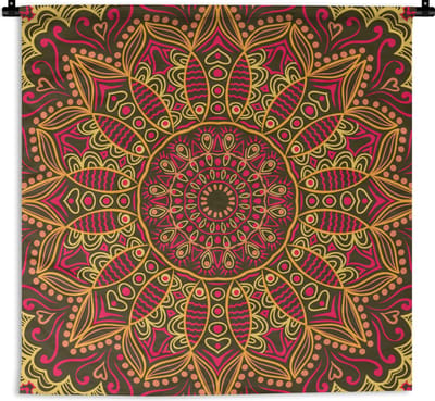 Wandkleed - Mandala - Bohemian - Hippie - Bloemen - Design - Wanddoek - Muurdoek - Katoen - Tapestry - Woondecoratie - Woonkamer - 90x90 cm - Wandtapijt - Wandkleden voor binnen - Muurdecoratie - Muurkleed