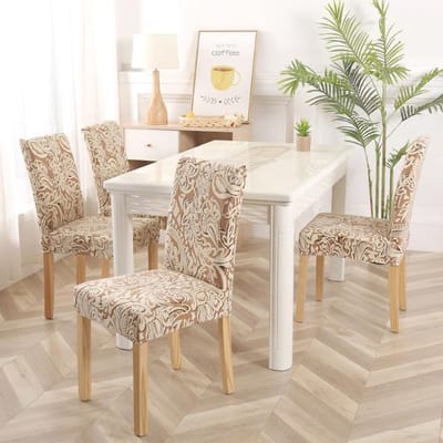 Housse de chaise amovible, série feuilles, Anti-salissure, imprimé de branches de fleurs, pour salle à manger, maison, mariage, housse de siège extensible 1 piece beige