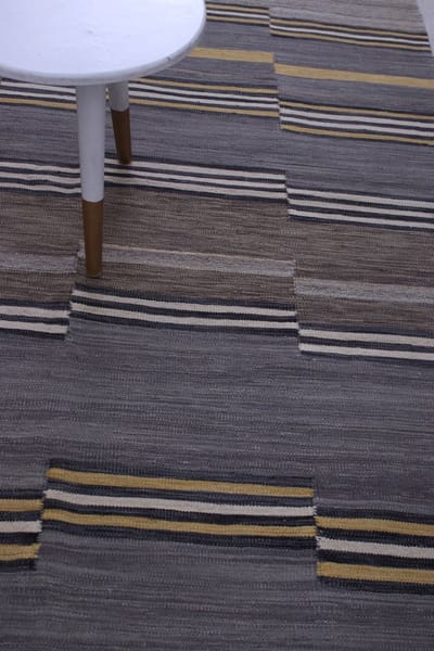 Grijs Tapijt Laagpolig Handgeweven Wollen Vloerkleed - Koho Afghan Modern Kelim 227x148 - 227x148cm- Modern - Woonkamer - Salon - Slaapkamer - Eetkamer