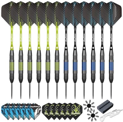 Dartset Metalen Tip - Zwart - 12 Stuks - Professionele Stalen Darts met Extra Vluchten en Schachten - Voor Beginners en Casual Spelers