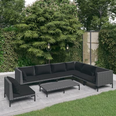 vidaXL - 8-delige - Loungeset - met - kussens - poly - rattan - donkergrijs