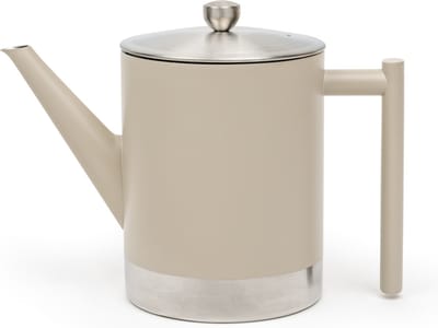 Bredemeijer - Theepot dubbelwandig Minuet Cylindre - 1,2 liter - Taupe - Met filter