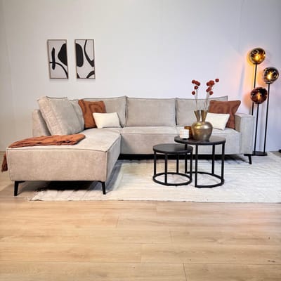 Dimehouse Hoekbank met chaise longue beige chenille Yara - links - Chenille - Scandinavisch & Basic - 265 x 210 x 84 cm