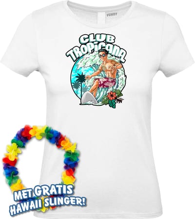 Dames t-shirt Surfing Time | Toppers in Concert 2024 | Club Tropicana | Hawaii Shirt | Ibiza Kleding | Wit Dames | maat XS
