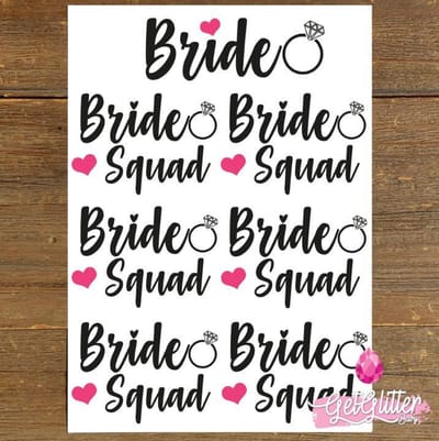 GetGlitterBaby® - Plak Tattoos / Tijdelijke Tattoo Vrouwen - Vrijgezellenfeest Versiering Vrouw - Bride / Bride Squad