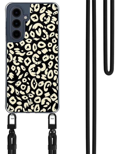 Hoesje met koord geschikt voor Samsung Galaxy A16 - Animal skin - Inclusief Beige koord - Crossbody beschermhoes - Transparant, Beige - Mooie Telefoonhoesjes