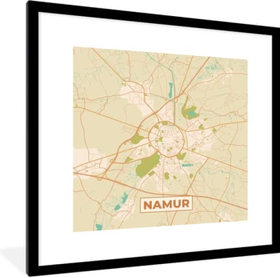 Fotolijst incl. Poster - Kaart - Leuven - Stadskaart - Plattegrond - Vintage - 40x40 cm - Posterlijst