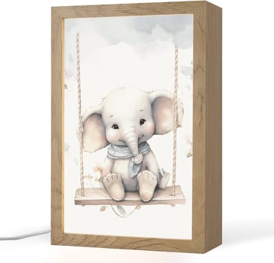 Nachtlampje 20x30 cm - Kinder lampje - Olifant - Dier - Kinderen - Tafellamp kinderkamer - Slaapkamer lamp - Bedlamp kinderen - Kinderlampje stopcontact - Wandlamp babykamer - Nachtlampjes