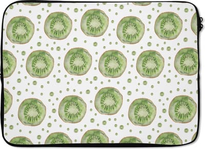 Laptophoes 14 inch - Kiwi - Groen - Patronen - Laptop sleeve - Binnenmaat 33x23 cm - Zwarte achterkant
