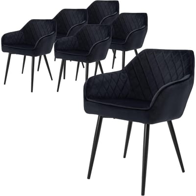 Eetkamerstoel set van 6 zwart fluwelen bekleding met metalen poten incl. montagemateriaal ML-Design