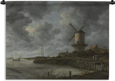 Wandkleed Jacob van Ruisdael - De molen bij Wijk bij Duurstede - Schilderij van Jacob van Ruisdael Wandkleed katoen 60x45 cm - Wandtapijt met foto