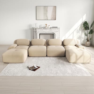 Modulaire U-vormige bank - raamloze bank - corduroy - extra brede armleuning - huisdiervriendelijk - ergonomisch - beige