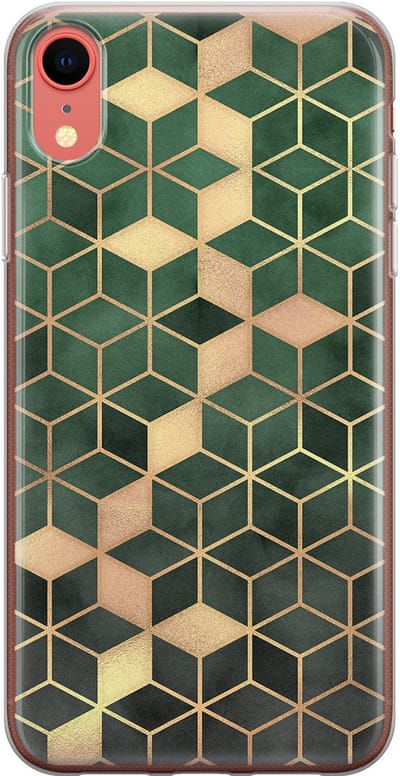 Leuke Telefoonhoesjes - Hoesje geschikt voor iPhone XR - Groen kubus - Soft case - TPU - Print / Illustratie - Groen