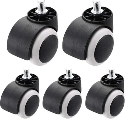 Set van 5 Zwenkwielen met Rem en Schroefdraad M10, Stille Nylon Wielen 50mm