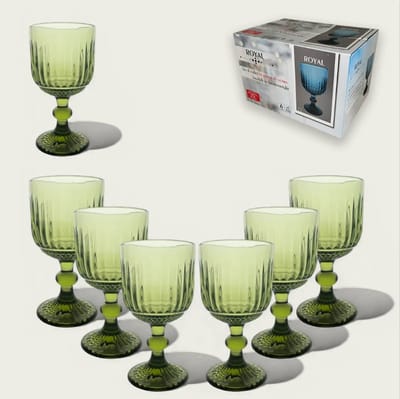 Arca ROYAL Wijn/Waterglas op voet 300ml, groen, set van 6 stuks, verpakt in een giftbox