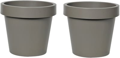 Mega Collections Plantenpot/bloempot - 2x - kunststof - taupe/bruin - buiten - D16 x H14 cm