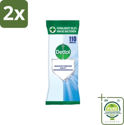 Dettol - Reinigingsdoekjes - Extra Grootverpakking - Gezinshygiëne - 110 Doekjes - Voordeelverpakking - 2 stuks - Reinigingsdoekjes - Antibacterieel