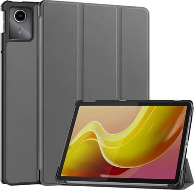 Hoes - Geschikt voor Lenovo Tab M11 (11 inch) - Dun & Stevig - Trifold Bookcase - Hard Cover - Hardcover Book Case - Tablet Hoesje - Grijs