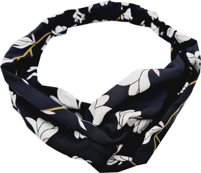Haarsoires Haarband Twist 5cm – Bloemenprint – Gladde Stof – Zwart - Zachte Knoop Hoofdband - Haaraccessoire voor Dames & Meisjes
