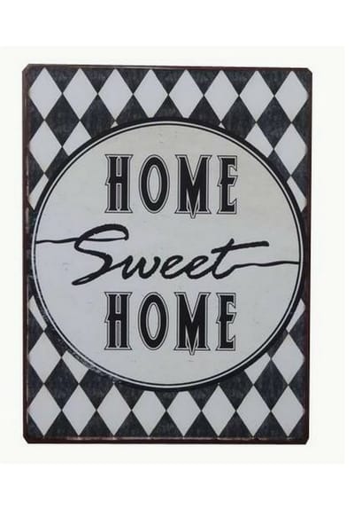 Tekstbord Home Sweet Home / in Vintage look van metaal in Zwart Wit
