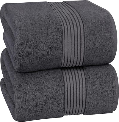 JGS ® 2 stuks saunahanddoeken met hanger - 100% ringgesponnen katoen, zacht en absorberend, dikke grote badhanddoeken 90 x 180 cm, hoogwaardige grote handdoek, grijs