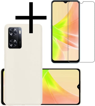 Hoesje - Met Screenprotector - Geschikt voor OPPO A57 - Sterk & Shockproof - Back Cover - Siliconen Case - Telefoon Hoes - Wit