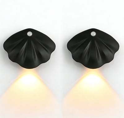 Nachtlampje met bewegingssensor - Magnetische LED-wandlamp - 2 pack - Werkt op batterijen - Schelpvormig ontwerp - 9.37*11.67*3.5cm - 3 lichtstanden en kleurtemperaturen - geschikt voor slaapkamers, badkamers, gangen, trappen en deuren - zwart