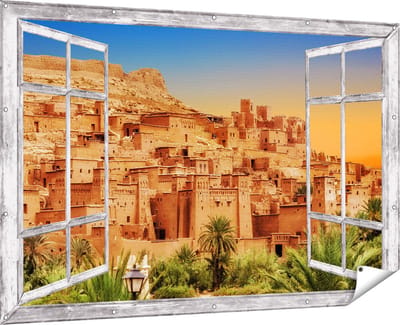 Gards Tuinposter Doorkijk Kasbah Ait Ben Haddou Stad in Marokko - 180x120 cm - Tuindoek - Tuindecoratie - Wanddecoratie buiten - Tuinschilderij