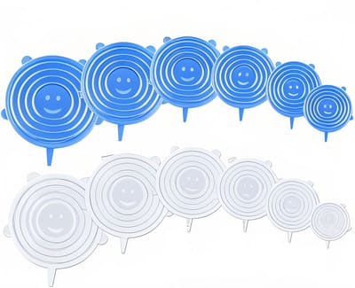 Famanu - Siliconen stretch deksels, 12 stuks, rekbare siliconen deksels, stretch deksel in verschillende maten, herbruikbaar, duurzaam uitbreidbaar, 6/8/12 stuks voor kommen, bekers, blikjes, fruit