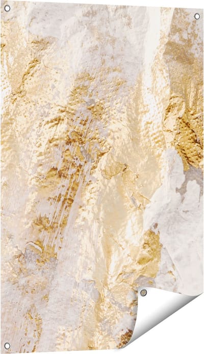 Gards Tuinposter Abstracte Kunst van Goud en Wit - 60x90 cm - Tuindoek - Tuindecoratie - Wanddecoratie buiten - Tuinschilderij