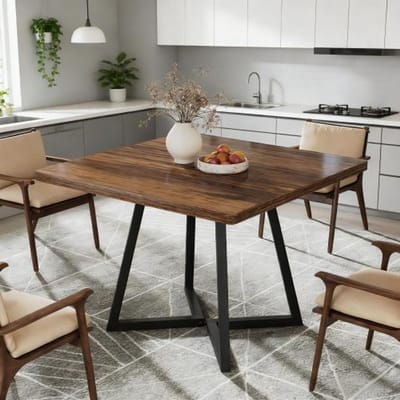 REDOM - Vierkante Eettafel - Industrieel Ontwerp - Voor Keuken Of Thuiskantoor - MDF En Metaal - Zwart En Rustiek Bruin - 80 X 80 Cm