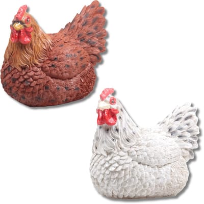 Farmwood Kip tuin beeldje 2x - voor binnen/buiten - 24 x 18 x 20 cm - dieren tuinbeelden