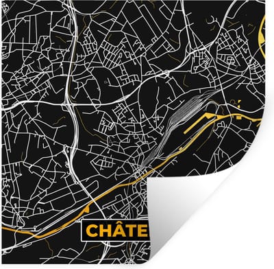 Muurstickers - Sticker Folie - Stadskaart - Plattegrond - Goud - Châtelet - Kaart - 100x100 cm - Plakfolie - Muurstickers Kinderkamer - Zelfklevend Behang XXL - Zelfklevend behangpapier - Stickerfolie
