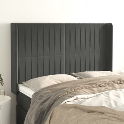 vidaXL - Hoofdbord - met - randen - 147x16x118/128 - cm - fluweel - donkergrijs
