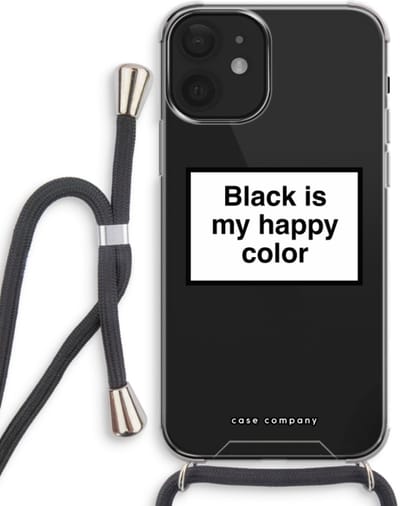 Case Company® - Hoesje met koord geschikt voor iPhone 12 mini hoesje met Koord - Black is my happy color - Telefoonhoesje met Zwart Koord - Bescherming aan alle Kanten en Over de Schermrand