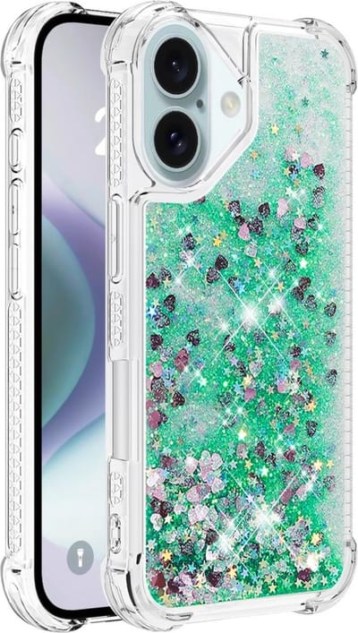 Coverup Hoesje - Geschikt voor iPhone 16 Hoesje - Coverup Liquid Glitter Back Cover - Groen