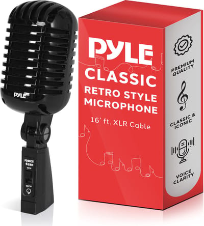 Pyle Microfoon - Microfoon in Vintage Retro Stijl- Karaokemicrofoon -met XLR Kabel - Compatibel met Universele Statieven - Live Optredens- Studio Opnames- Zwart