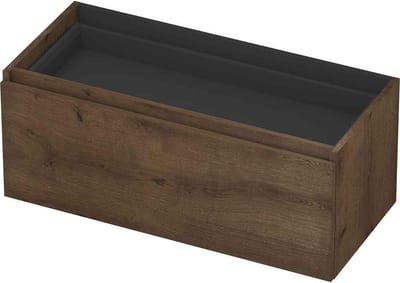 INK - Onderkast 1L met Binnenlade Greeploos Houten Keerlijst Fineer Zonder Sifonuitsparing in Binnenlade - 1000x450x400 Mm - Chocolate Fineer